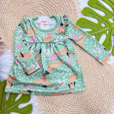 Vestido Manga Longa Cachorrinho Salsicha - Verde